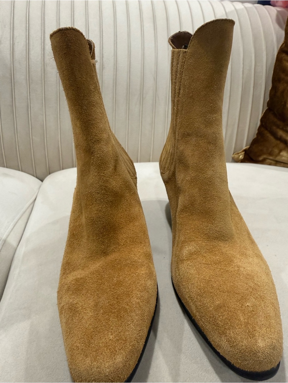 Zara Camel Suede Pointed Ankle Boots